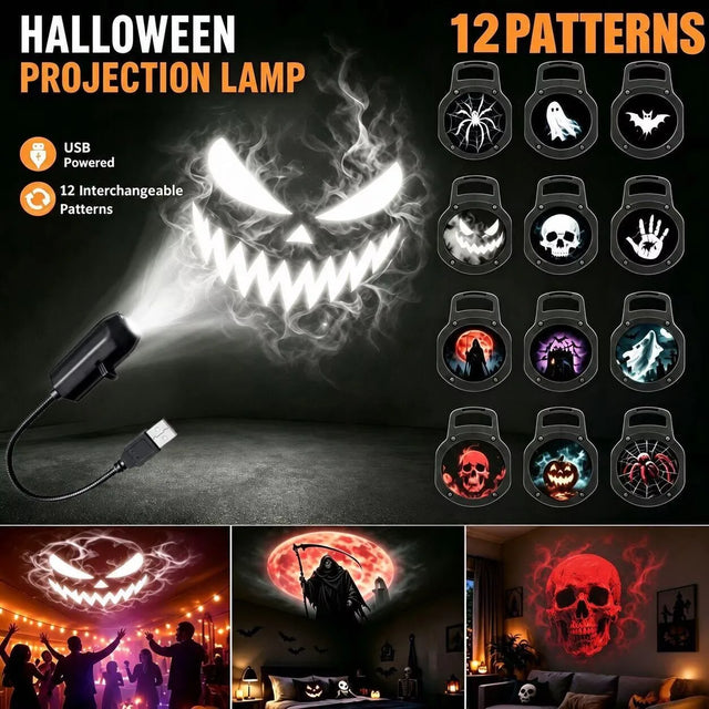 Halloween ghost and skull switchable pattern LED projector lamp