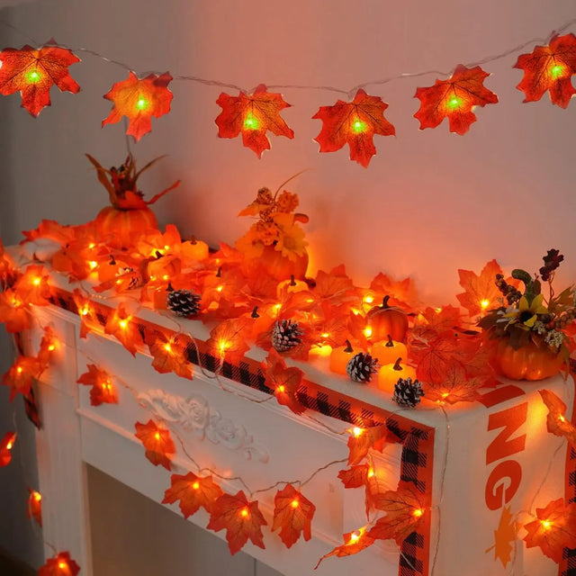 Waterproof maple leaf LED string lights autumn garland