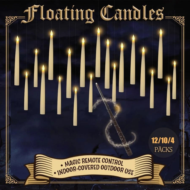 Floating flameless LED candles with magic wand remote