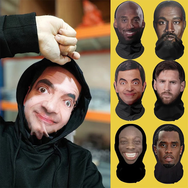 Elastic mesh printed full face party mask hood