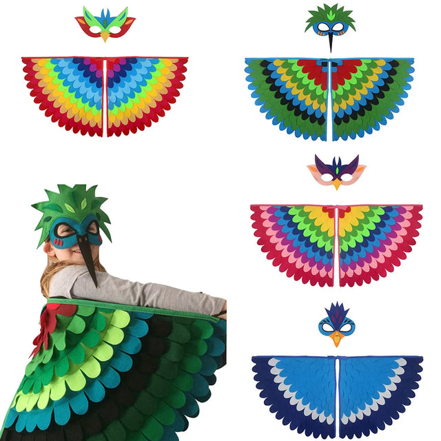 Kids owl wings felt cloak costume with matching mask