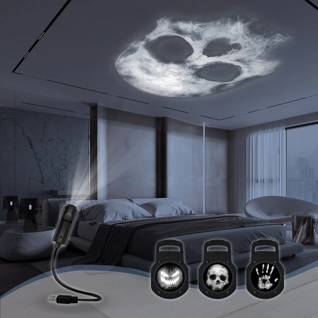 Skull projection lamp with four switchable LED patterns