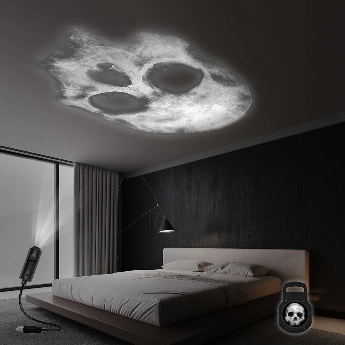 Compact USB skull projection night light lamp