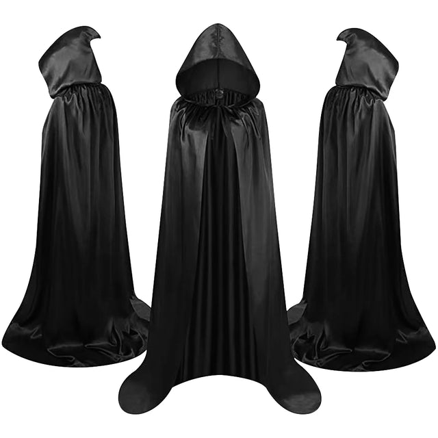 Long black hooded witch cape Halloween robe