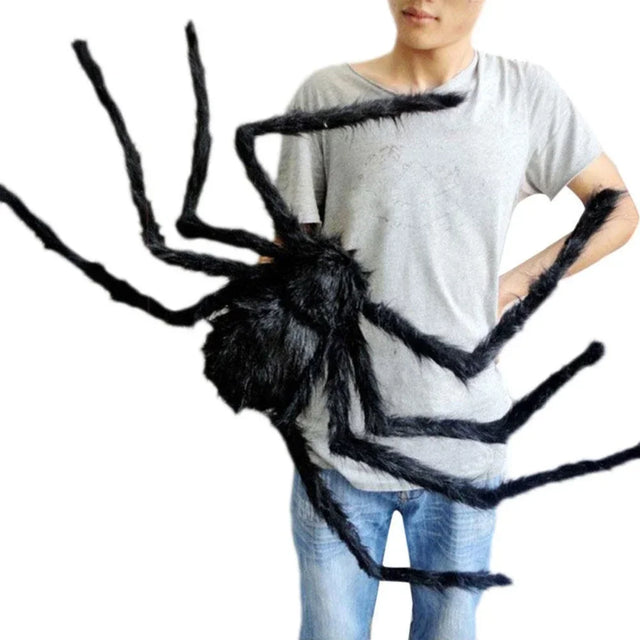 Giant plush Halloween spider outdoor decoration with bendable legs