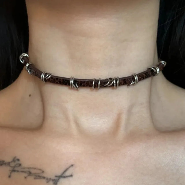 Unisex gothic leather chain choker necklace