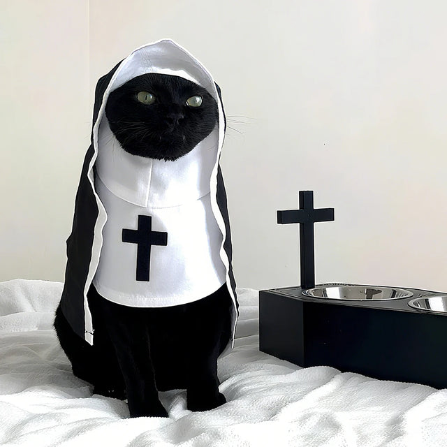 Funny pet nun Halloween costume for cats and small dogs